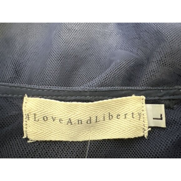 Love and Liberty Navy Blue Sheer Floral Embroidered Blouse Size L - Picture 9 of 10